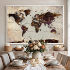 World Map Canvas Triptych | Colorful Global Wall Art for Living Rooms