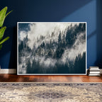 Foggy Mountain Forest Canvas Print, Misty Pine Trees Nature Wall Art