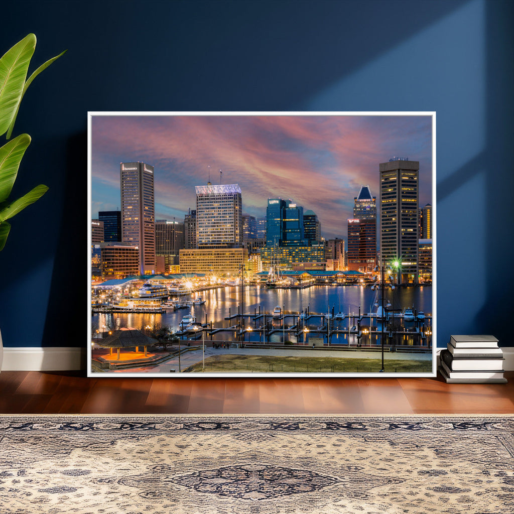 Baltimore Skyline Wall Art Canvas Print, Baltimore Downtown Night Cityscape
