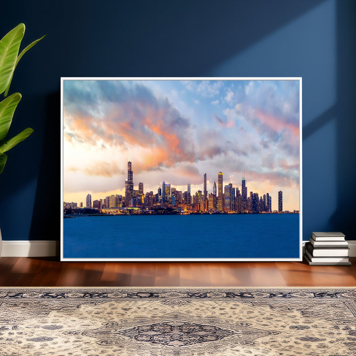 Chicago Wall Art Canvas Print - Chicago City Downtown Night Cityscape