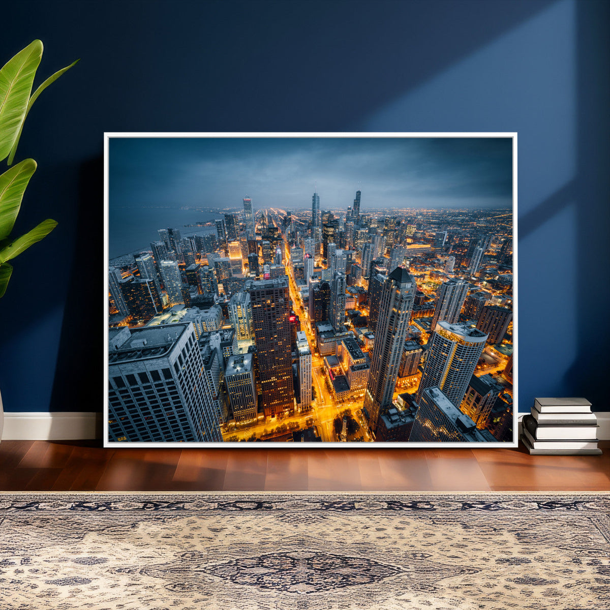 Chicago Wall Art Canvas Print - Chicago City Downtown Night Cityscape