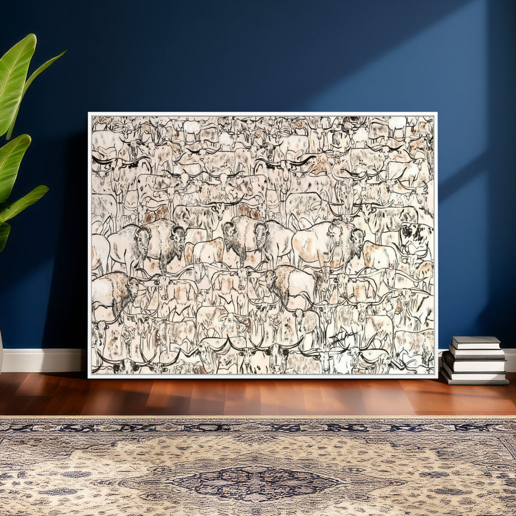 Abstract Bison Wall Art Canvas Print, Abstract Animal Art for Cabin Decor