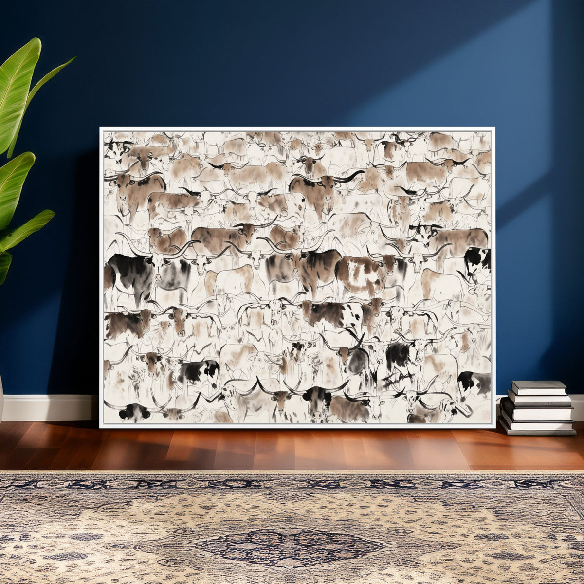 Abstract Texas Cow Canvas Print for Cabin and Western Home Decor