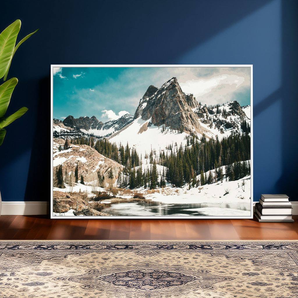Snowy Mountain Wall Art Canvas Print, Alpine Pine Forest