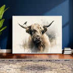 Abstract Highland Cow Wall Art Canvas Print, Rustic Farm Cattle Portrait