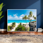Tropical Beach Wall Art Canvas Print, Palm Tree Ocean Landscape Photography