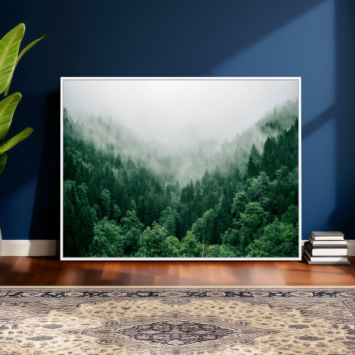 Misty Pine Forest Wall Art Canvas Print, Foggy Evergreen Landscape