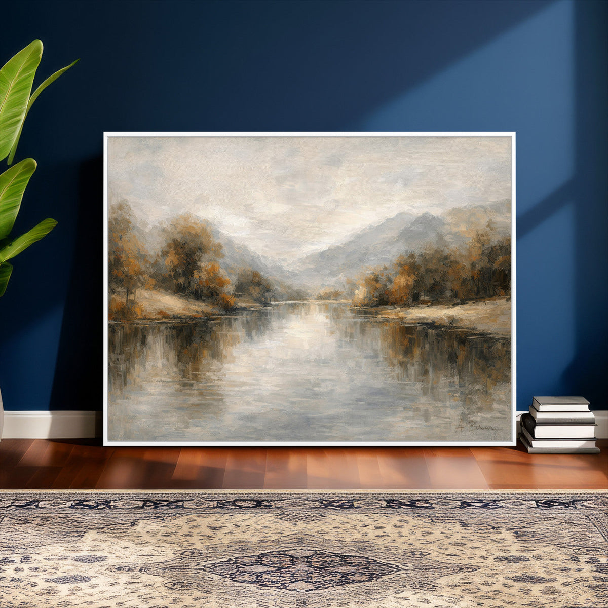Neutral Abstract River Landscape Wall Art Canvas Print