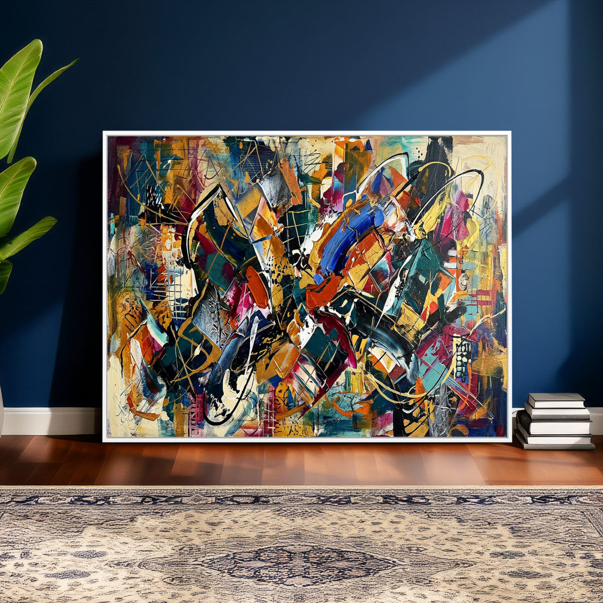 Geometric Abstract Wall Art Canvas Print, Orange Blue