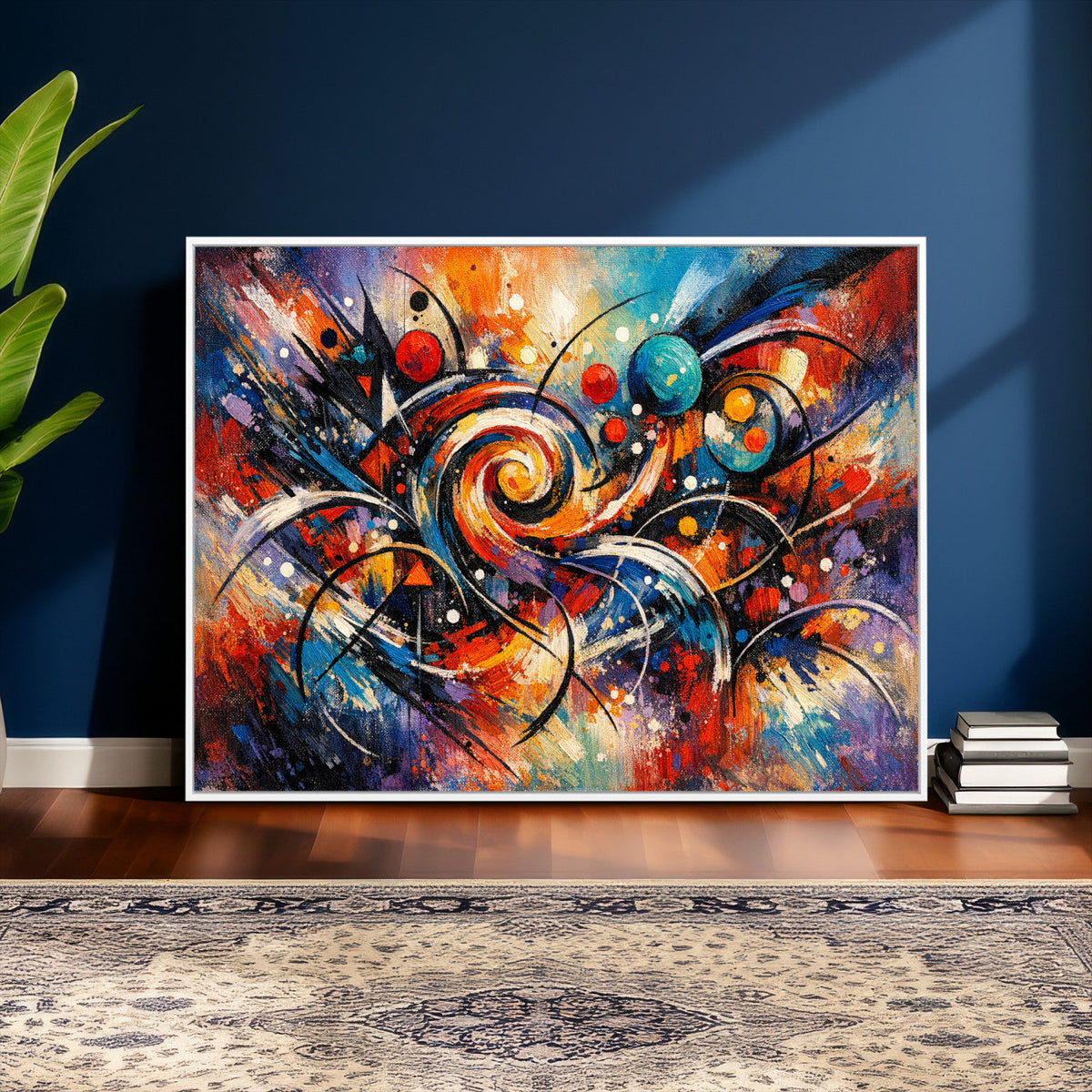 Geometric Abstract Wall Art Canvas Print, Orange Blue
