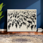 Longhorn Cattle Canvas Wall Art, Black White Stampede Ink