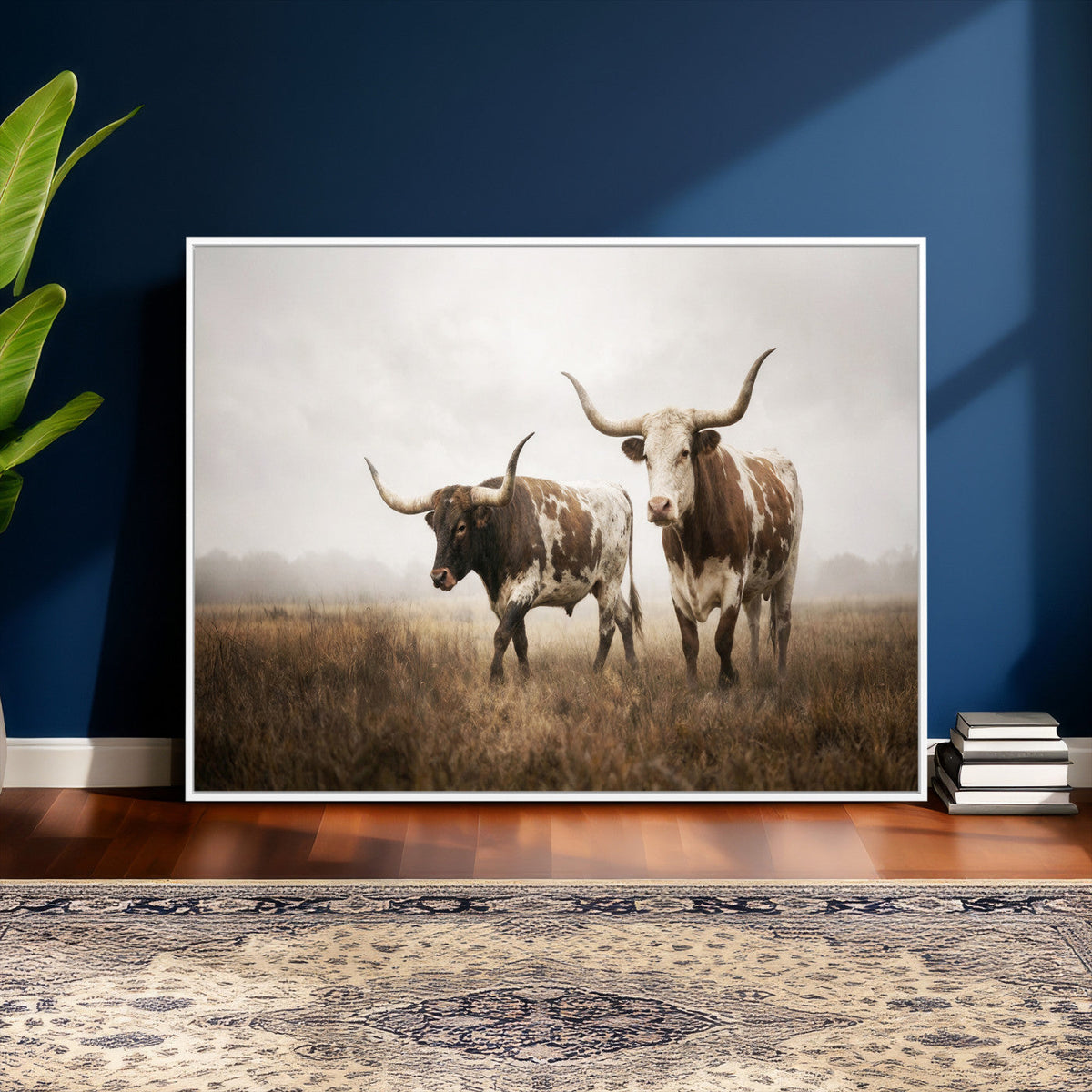 Texas Longhorn Canvas Wall Art Western Bull Desert, Rustic Farmhouse Wall Decor
