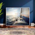 Sailboat Wall Art Canvas Print, Ocean Sunset Sailing Framed Artwork
