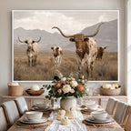 Rustic Texas Longhorn Cow Canvas Wall Art Print, Farm Animal Photography