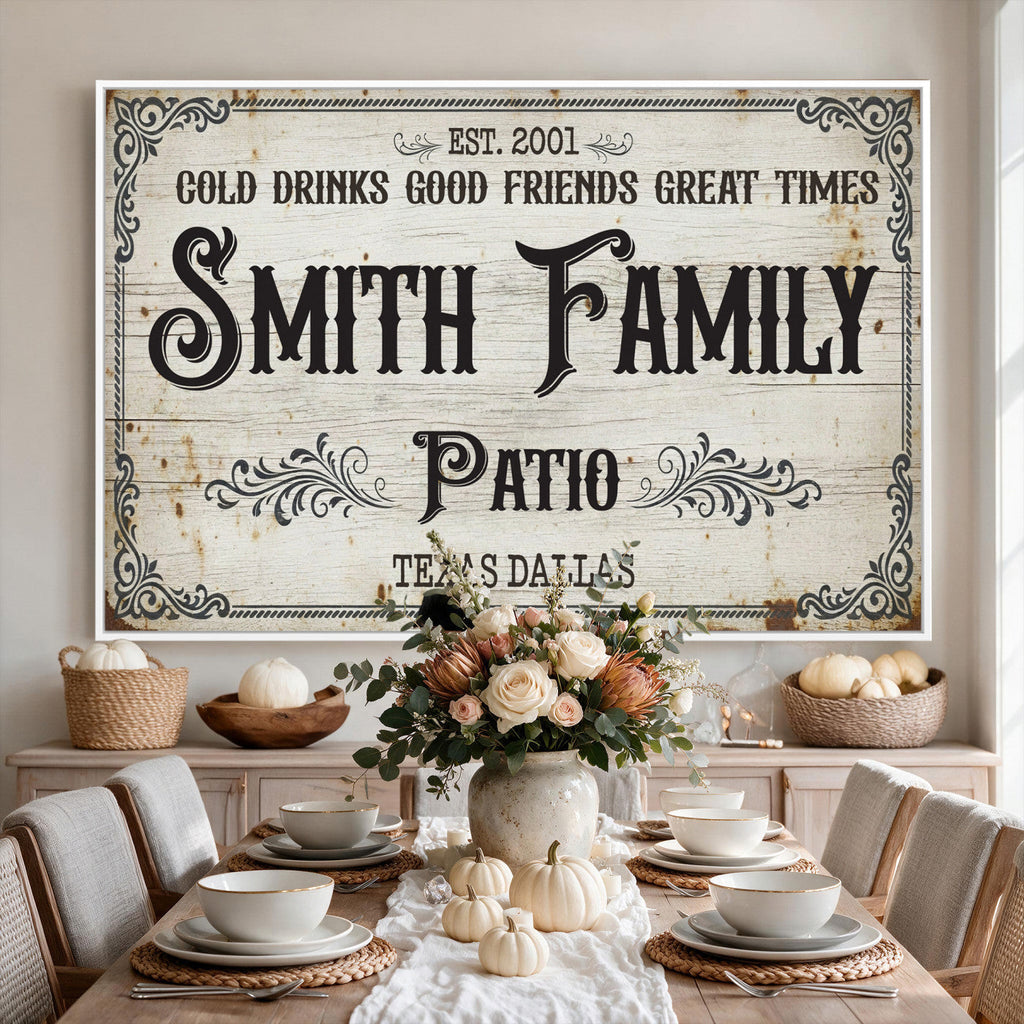 Custom Family Patio Sign Canvas, Personalized Rustic Backyard Decor