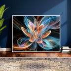 Fractal Lotus Canvas Wall Art, Blue Orange Glowing Flower Abstract Print
