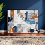 Blue Teal Abstract Canvas Wall Art, Modern Brushstroke Style Print, Navy Orange Contemporary Decor