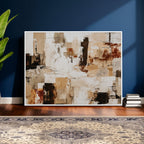 Blue Teal Abstract Canvas Wall Art, Modern Brushstroke Style Print, Navy Orange Contemporary Decor