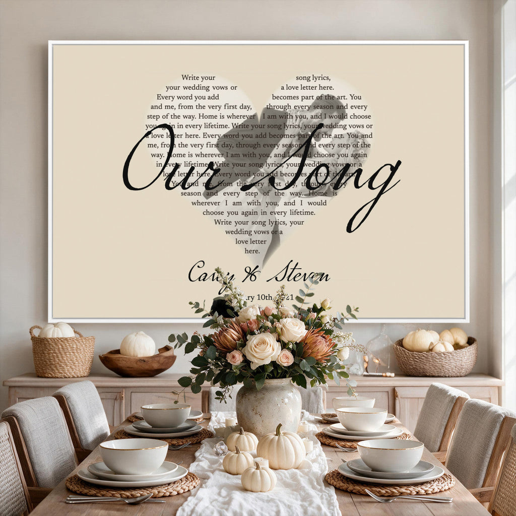 Lyrics Heart Canvas Print, Personalized Song Lyrics and Photo Wall Art