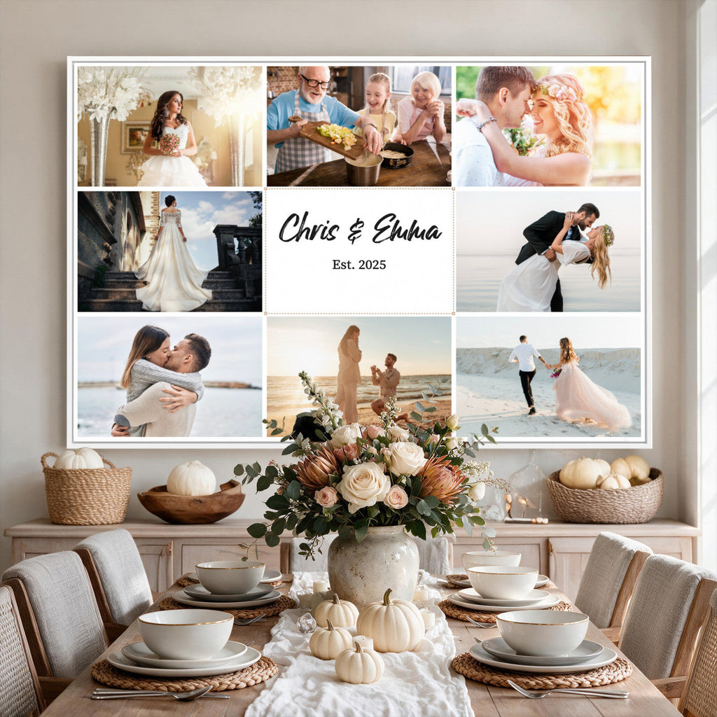 Custom Framed Photo Canvas, Personalized Family Picture Collage Print