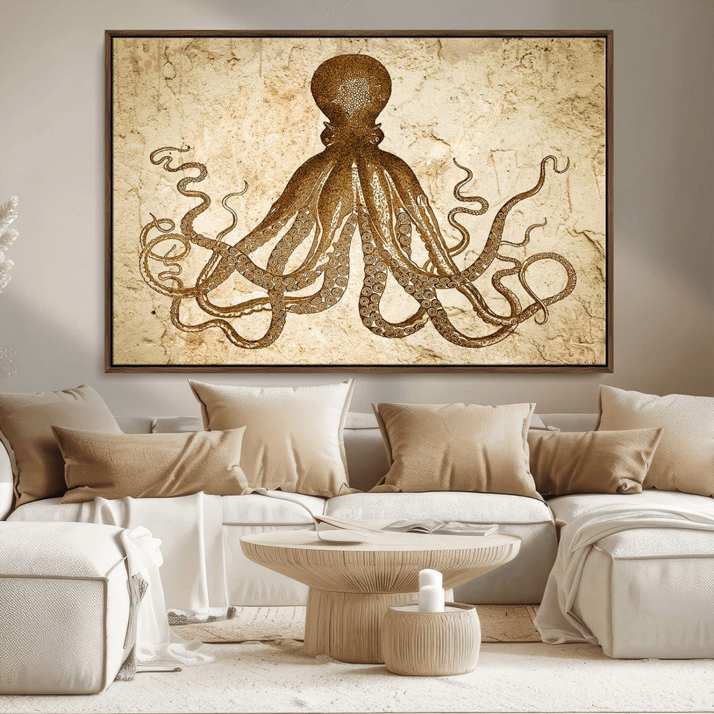 Sepia Octopus Wall Art Abstract Animal Canvas Print