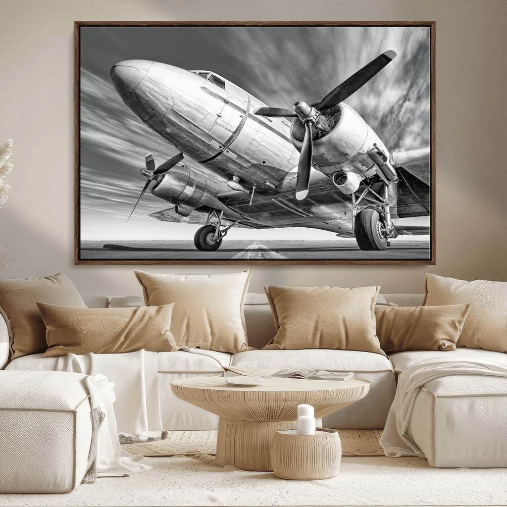 Vintage Airplane on Runway Canvas Print