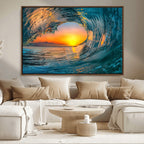 Ocean Wave Sunset Wall Art | Large Coastal Wave Canvas Print