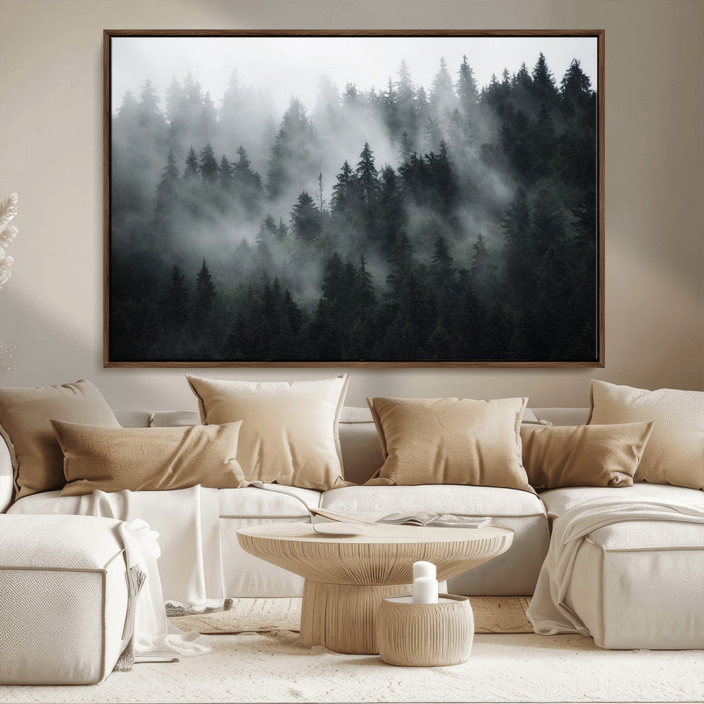 Foggy Forest Wall Art Canvas Print | 3 Panel Large Misty Landscape