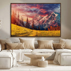 Mountain and Daylight Red Sunset Wall Art Canvas Print