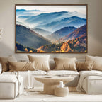 Misty Mountain Sunrise Triptych Canvas Print | Autumn Landscape Wall Art