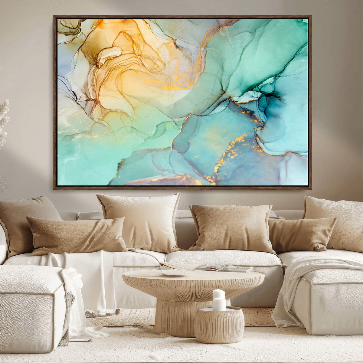 Green Marble Fluid Effect Abstract Canvas Wall Art Print