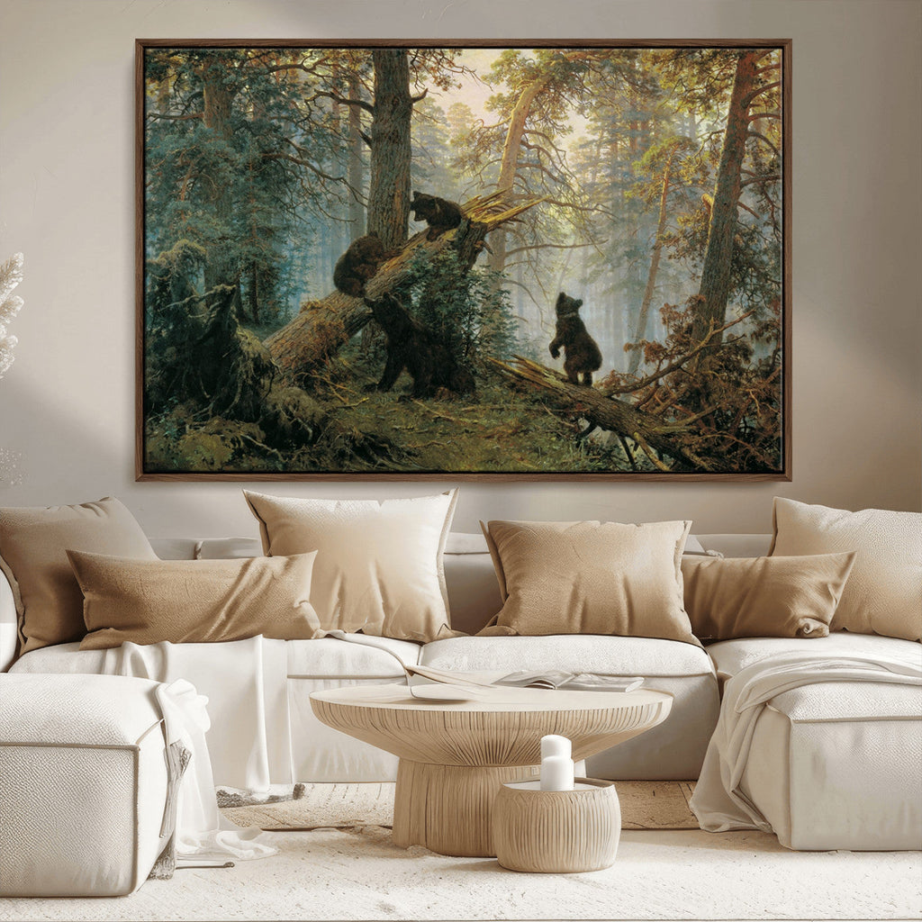 Baby Bears in Forest Wall Art Canvas Print