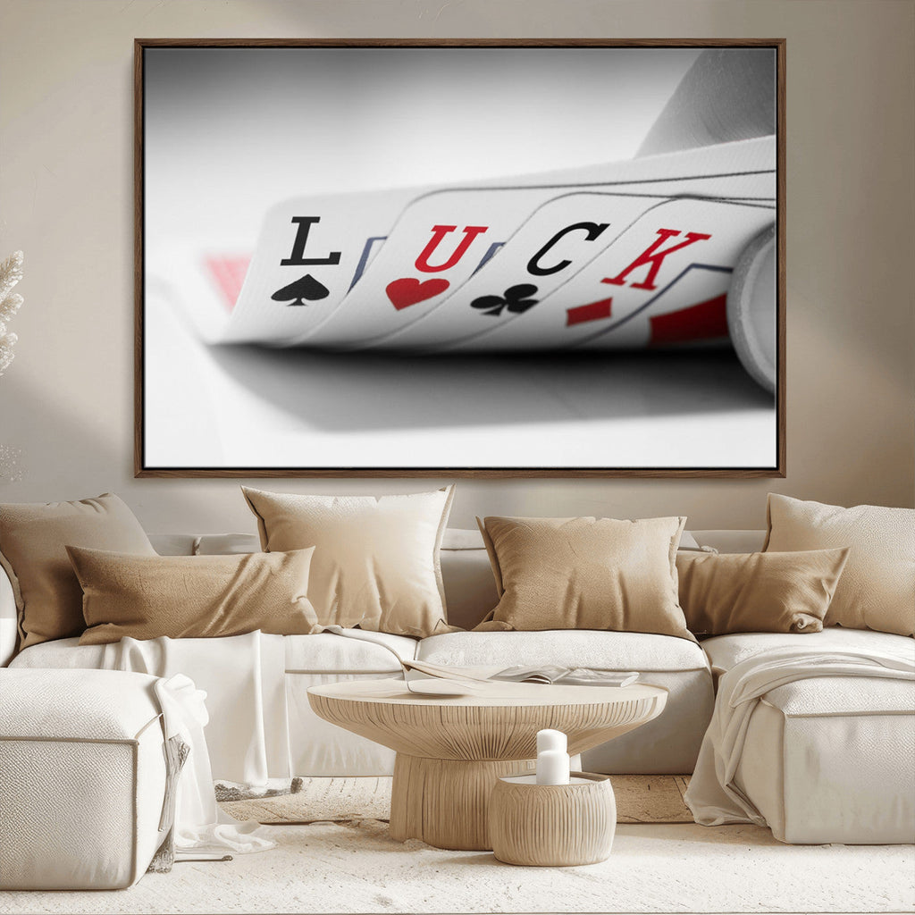 Framed Lucky Poker Cards Canvas | Modern Triptych Wall Art for Game Rooms