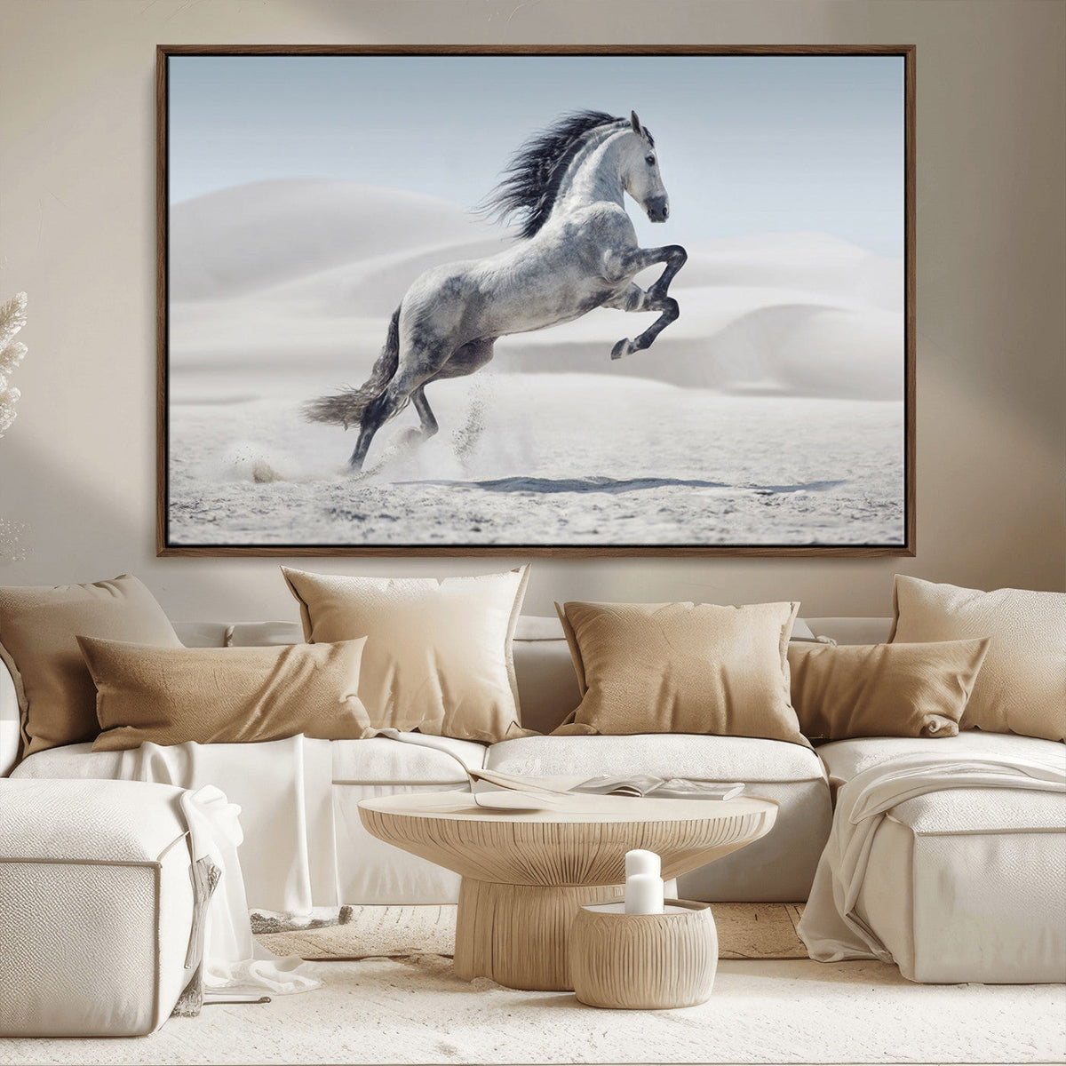 Prancing Horse Desert Large Wall Art Canvas Print, Majestic Horse Animal Artwork