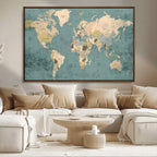 Classic World Map Canvas Print | Framed Vintage Map Wall Art