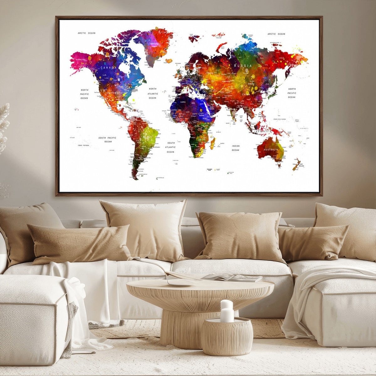 World Map Canvas Print | Detailed Map of the World Wall Art