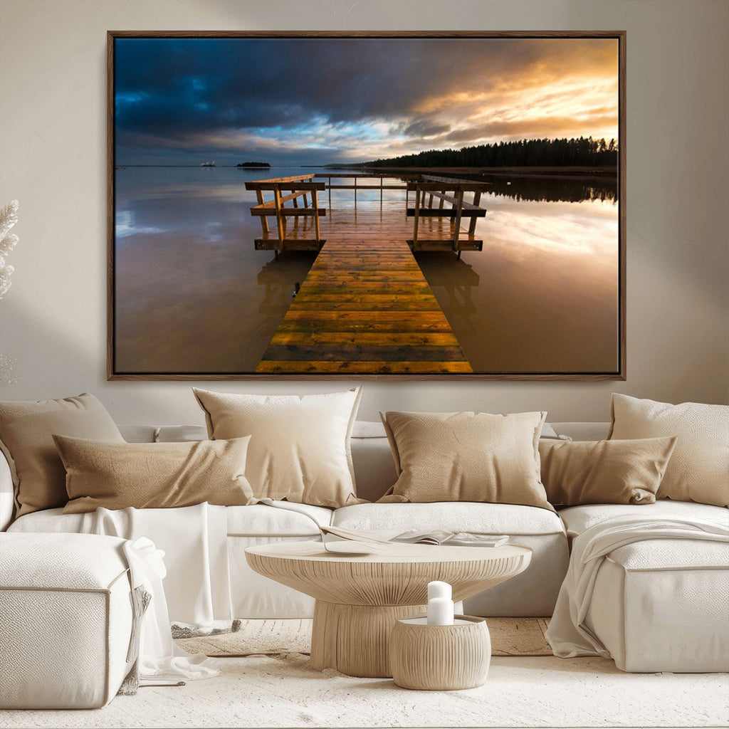 Serene Lake Pier at Sunset Canvas Print | Landscape Wall Art | Ready to Hang