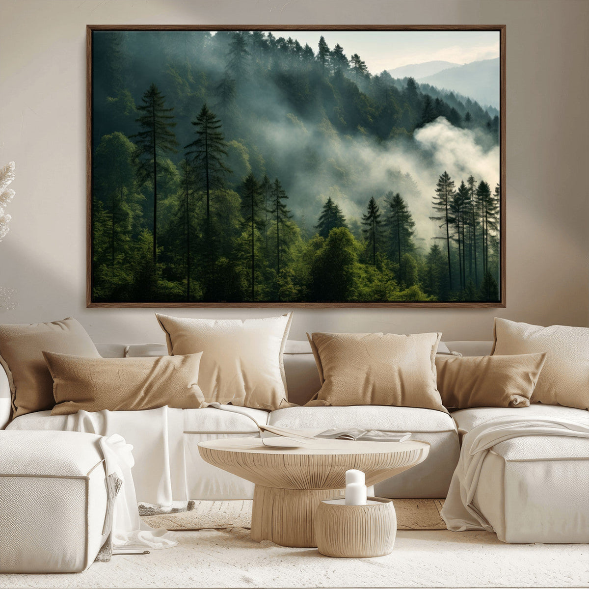 Misty Forest Wall Art Premium Canvas Print, Foggy and Serene Atmosphere