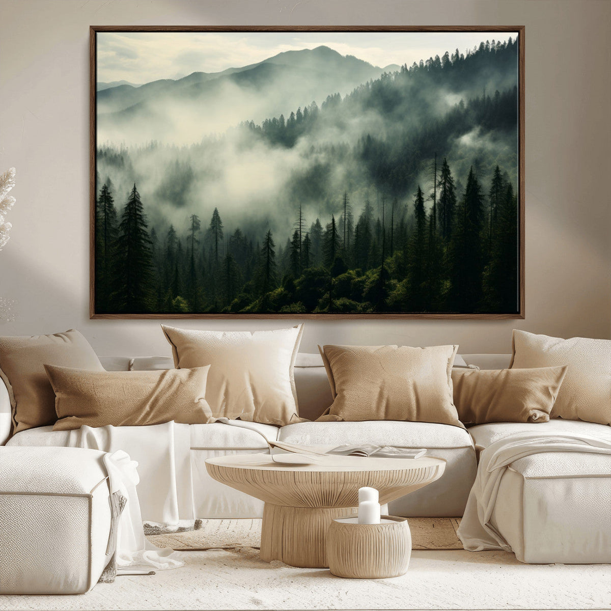 Captivating Misty Forest Wall Art Premium Canvas Print, A Foggy and Serene Atmosphere