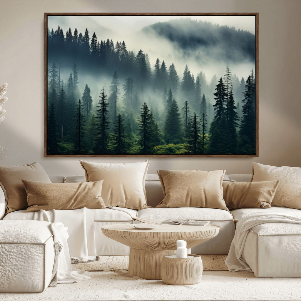 Captivating Misty Forest Wall Art, Foggy and Serene Atmosphere Canvas Print