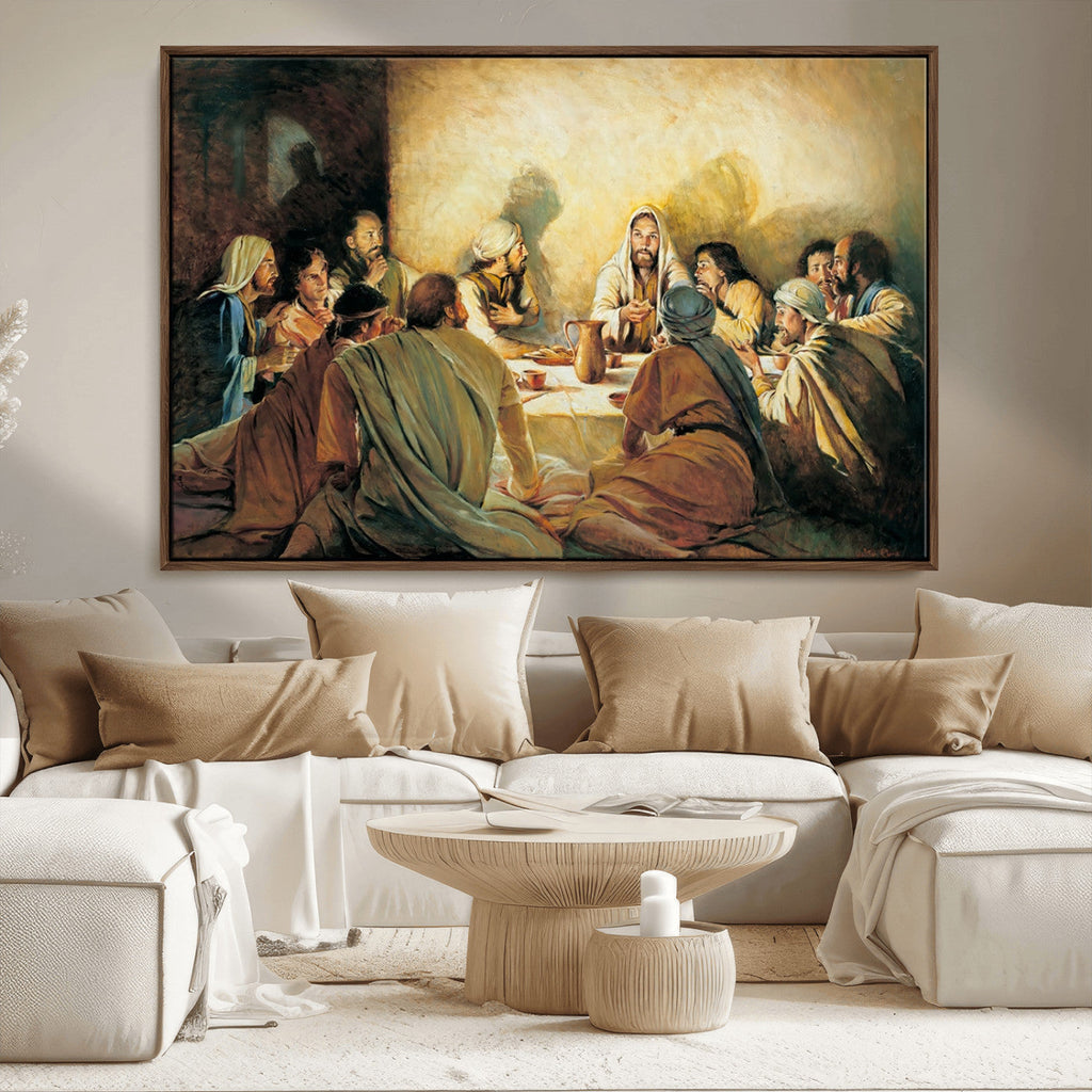 Last Supper Wall Art Canvas Print, Framed Jesus Artwork, Sacred Dining Scene
