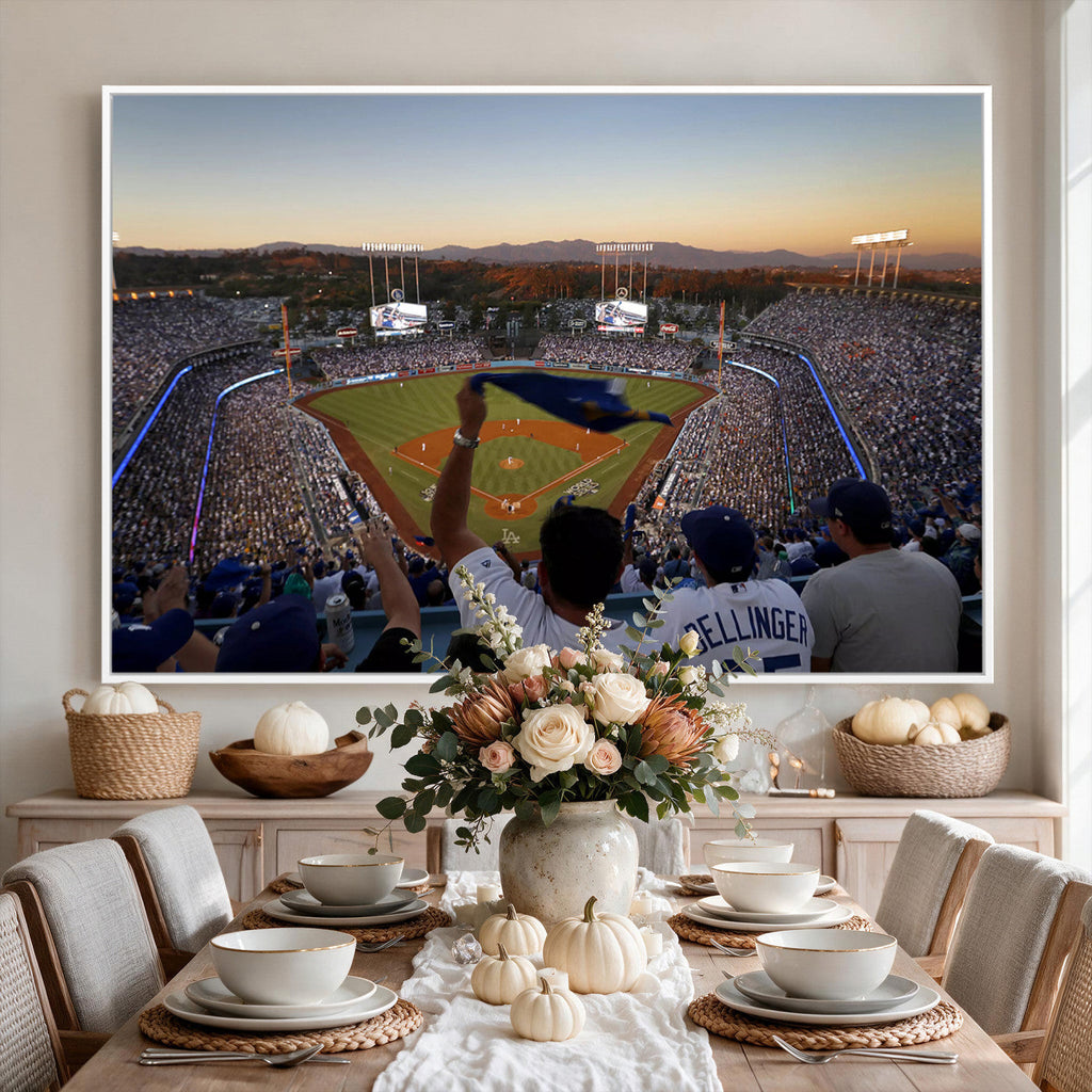 Dodger Stadium Sunset Game Triple Canvas Wall Art, Los Angeles Dodgers MLB Match