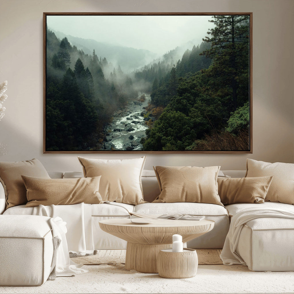 Misty Forest Wall Art, Tranquil Nature Landscape, Ready to Hang | Extra Large 3 Piece Canvas Wall Art