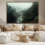 Misty Forest Wall Art, Tranquil Nature Landscape, Ready to Hang | Extra Large 3 Piece Canvas Wall Art