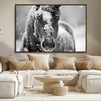 Black and White Horse Winter Wall Art, Ready to Hang