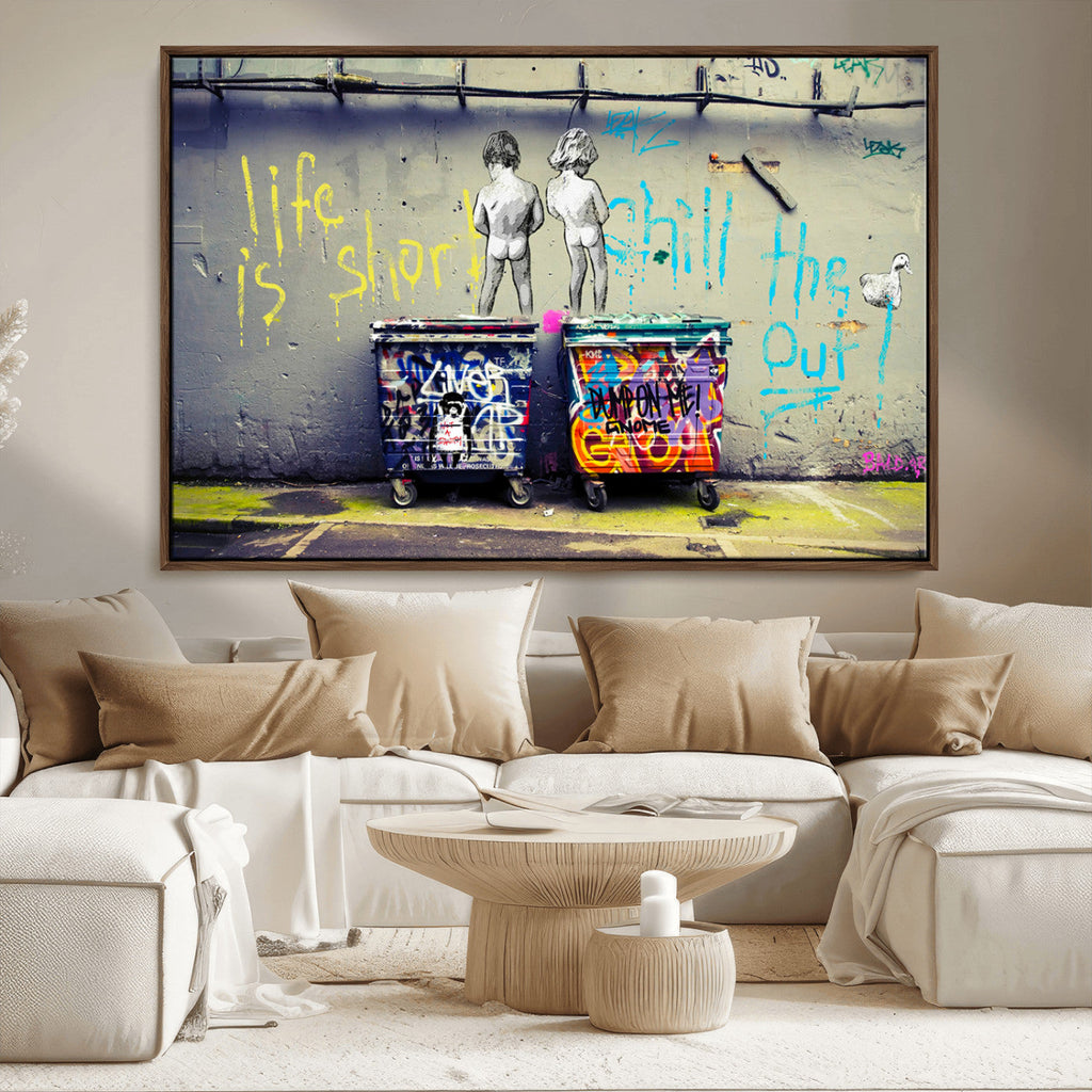 Banksy Life is Short Wall Art, Iconic Graffiti Street Art Canvas Print
