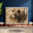 Rustic Grizzly Bear Wall Art, Abstract Grizzly 399 Bear Canvas Print, Woodland Wildlife