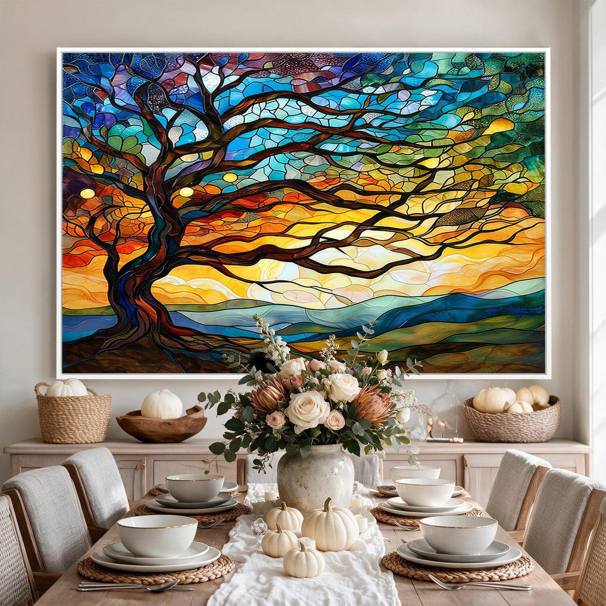Mosaic Tree Wall Art | Ready to Hang Stained Glass Style Canvas Print