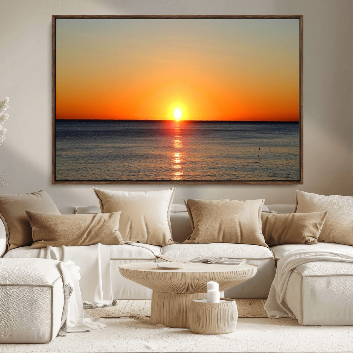 Golden Horizon Sunset Over Ocean Wall Art Canvas Print | Tropical Beach Canvas
