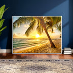 Beach Sunset Canvas Wall Art Print - Tropical Beach Canvas With Palm Trees